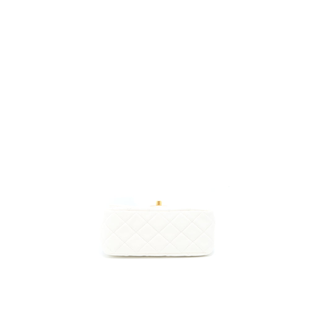 CHANEL PEARL CRUSH MINI SQUARE LAMBSKIN WHITE BRUSHED GHW (MICROCHIP)