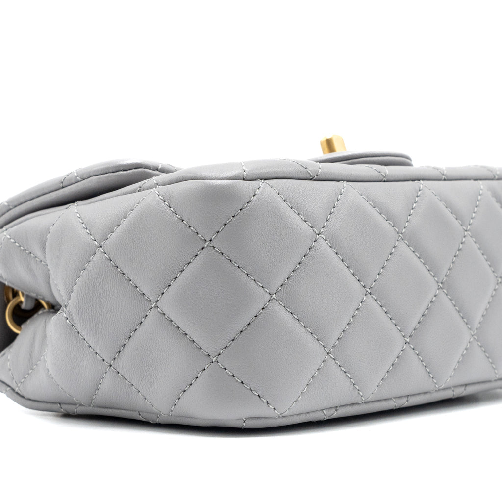 CHANEL PEARL CRUSH MINI SQUARE FLAP BAG LAMBSKIN LIGHT GREY GHW(MICROCHIP)