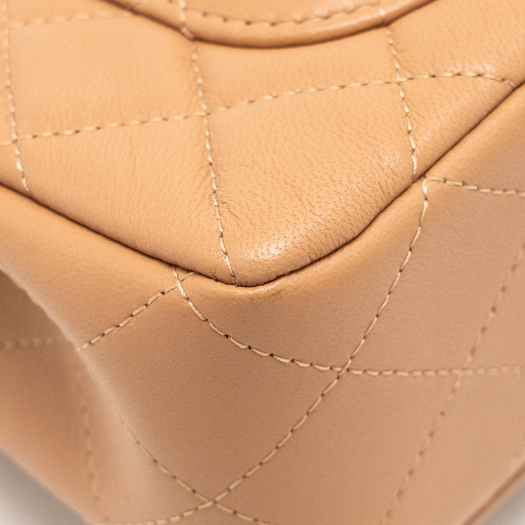 CHANEL MINI RECTANGULAR FLAP BAG LAMBSKIN BEIGE LGHW (MICROCHIP)