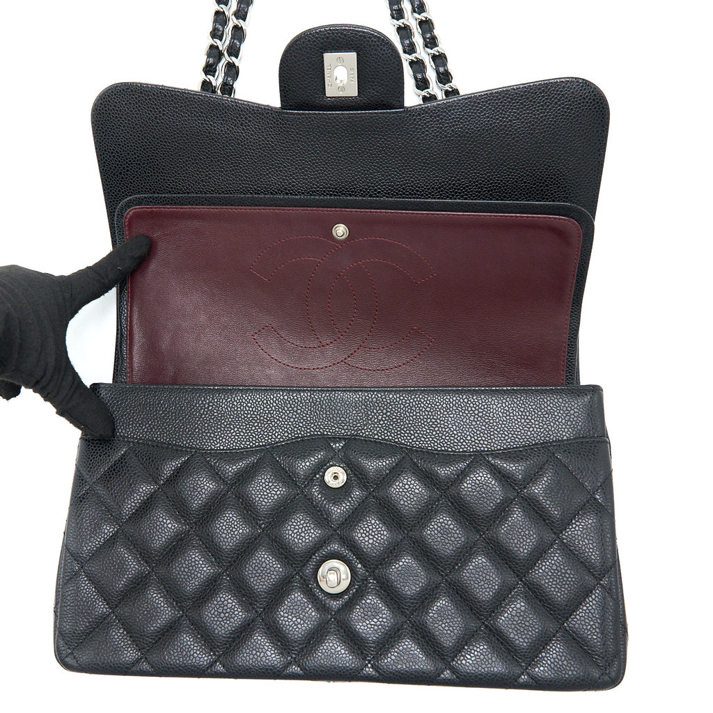CHANEL JUMBO CLASSIC DOUBLE FLAP BAG CAVIAR BLACK SHW