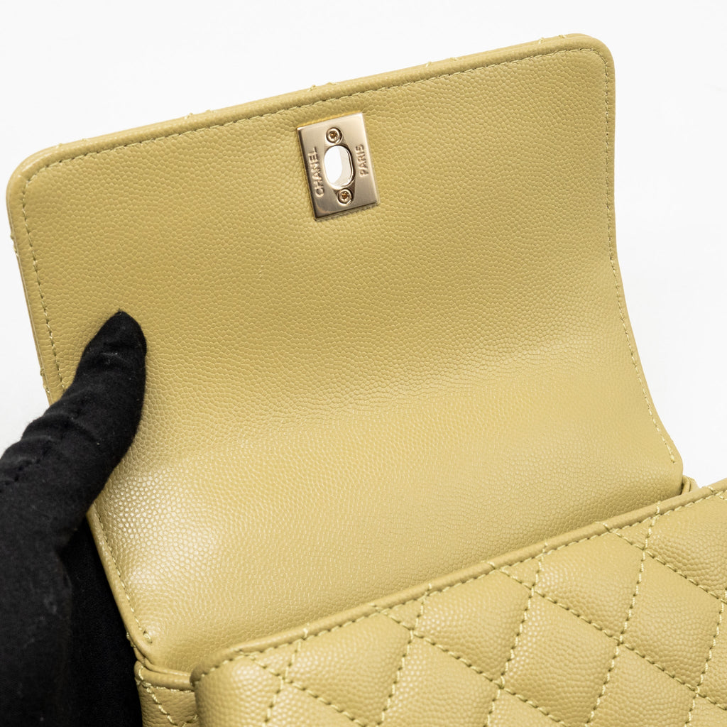 CHANEL MINI COCO HANDLE CAVIAR LIGHT GREEN LGHW (MICROCHIP)