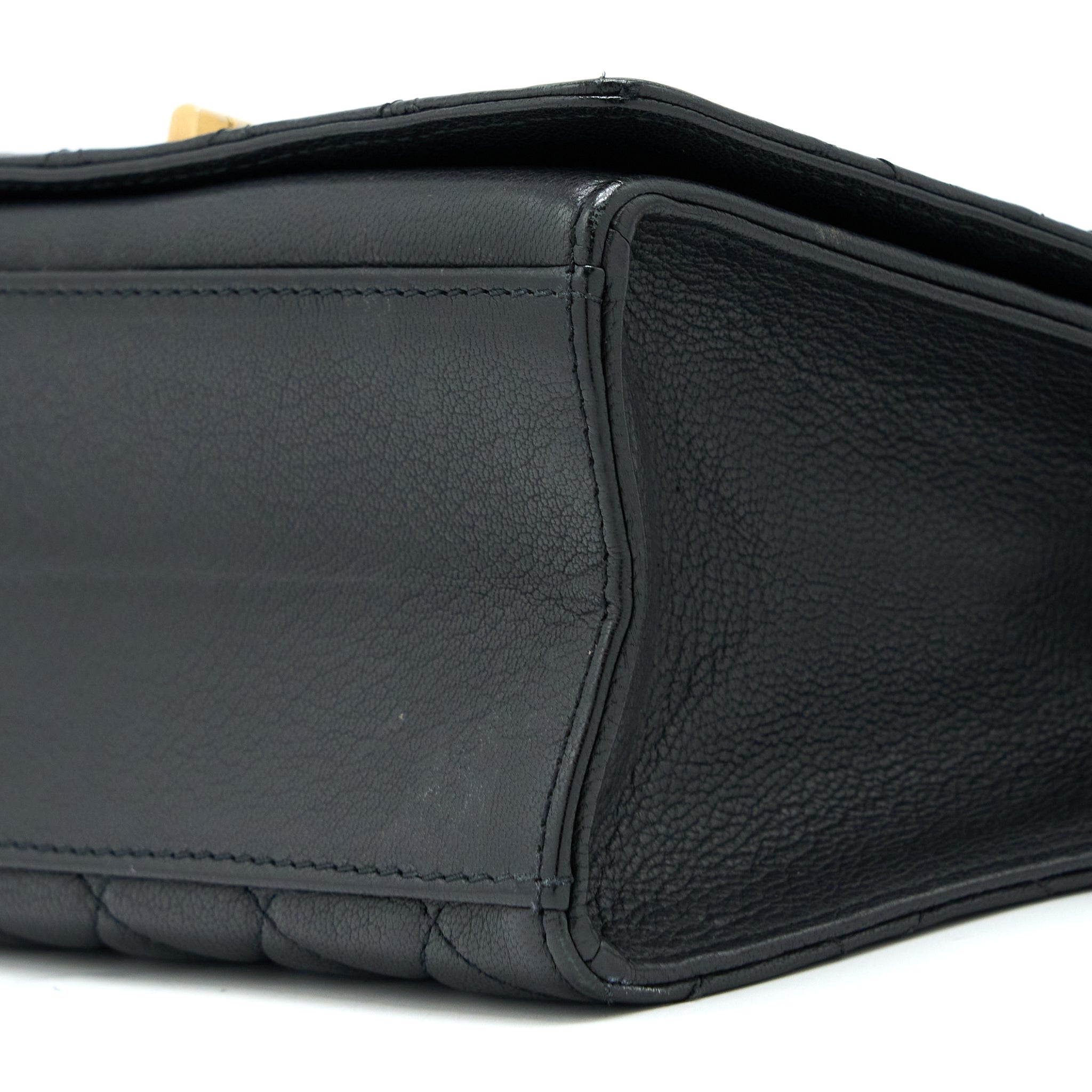 CHANEL RITA TOP HANDLE FLAP BAG GRAINED GOATSKIN BLACK BRUSHED GHW