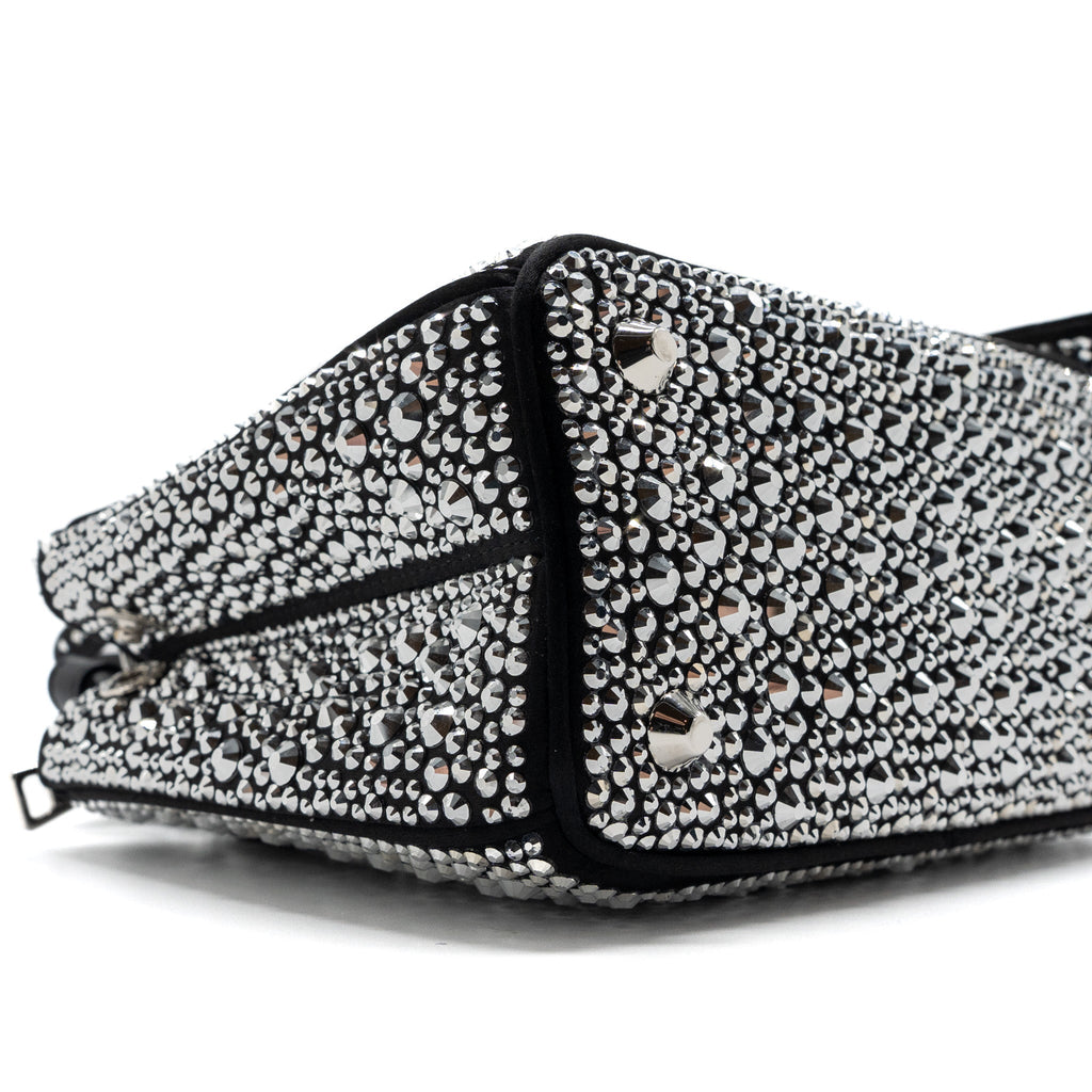 PRADA GALLERIA SATIN MINI BAG WITH CRYSTAL BLACK SHW