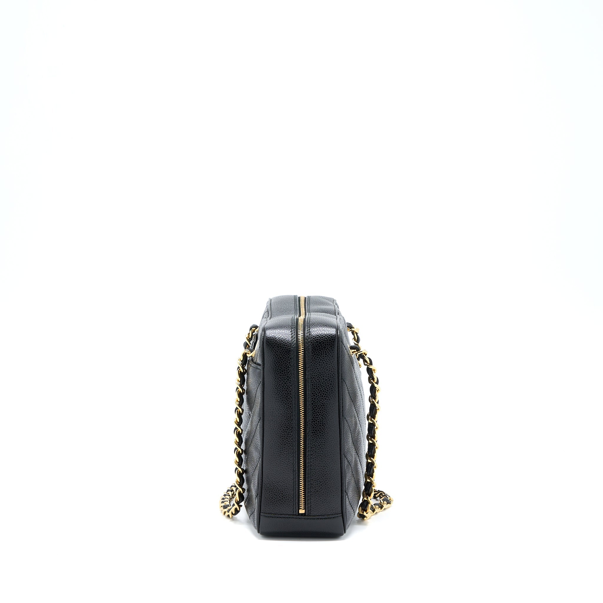 CHANEL VINTAGE CAMERA CHEVRON TOTE BAG CAVIAR BLACK GHW