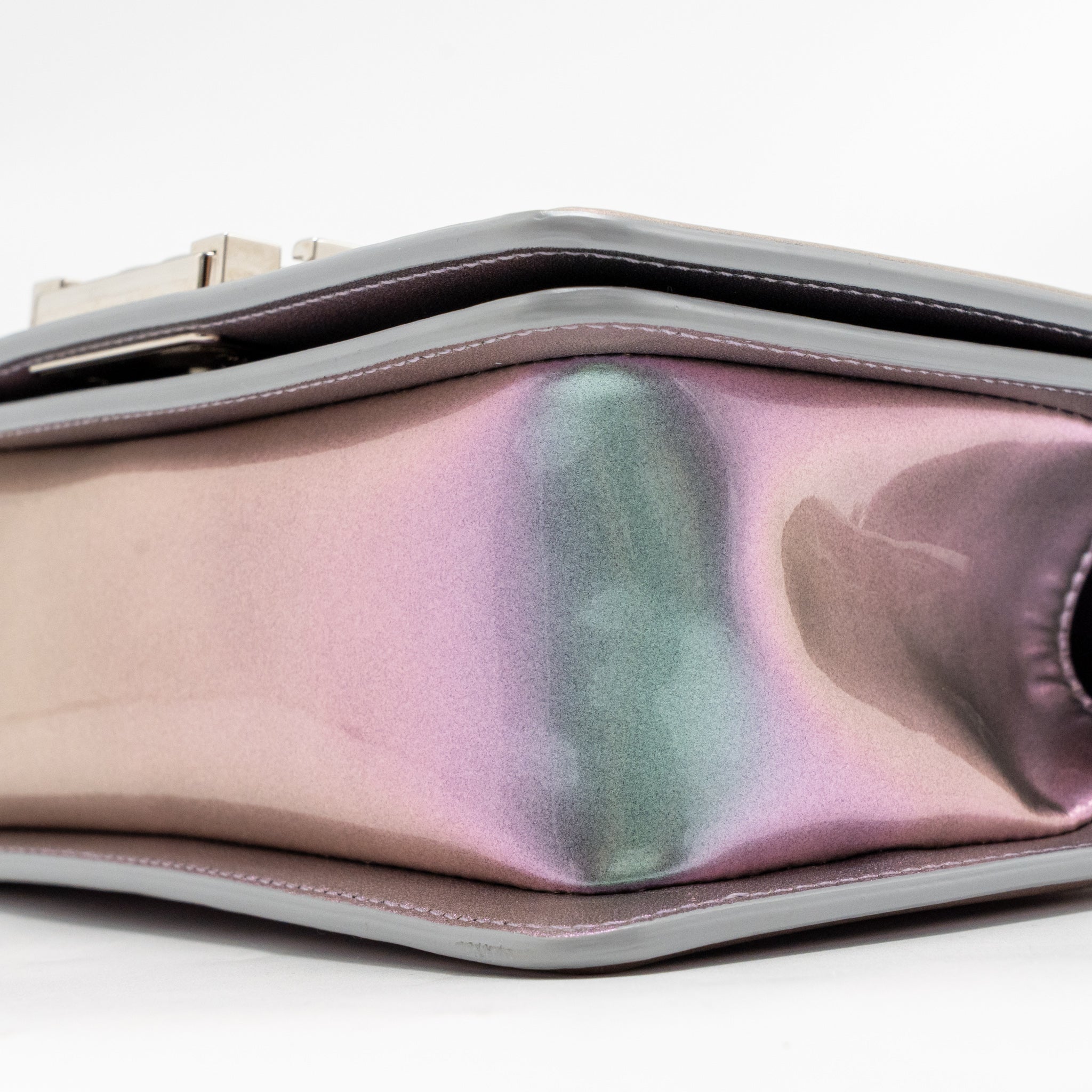 CHANEL SMALL BOY BAG LIMITED EDITION PATENT LEATHER IRIDESCENT LIGHT PURPLE SHW