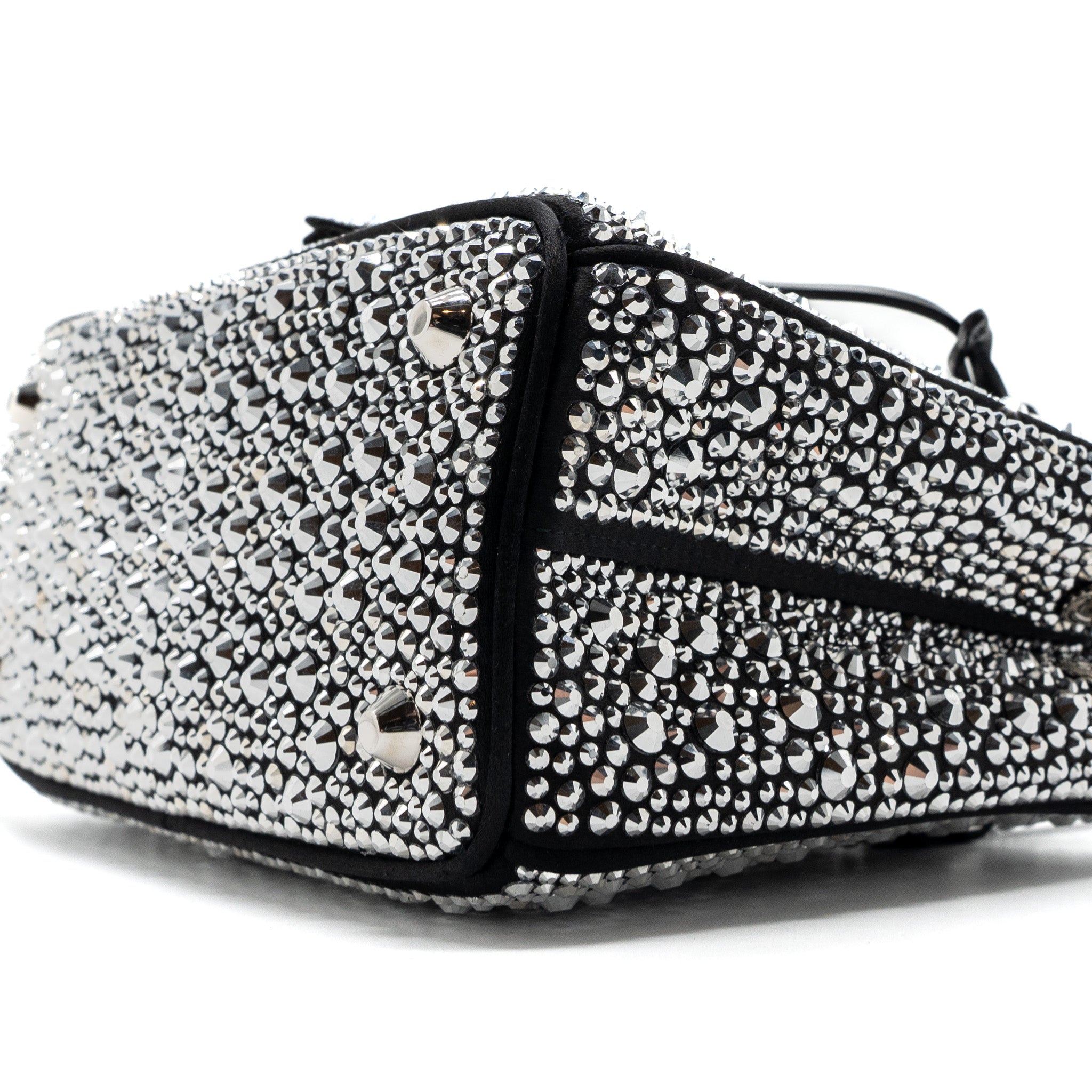 PRADA GALLERIA SATIN MINI BAG WITH CRYSTAL BLACK SHW