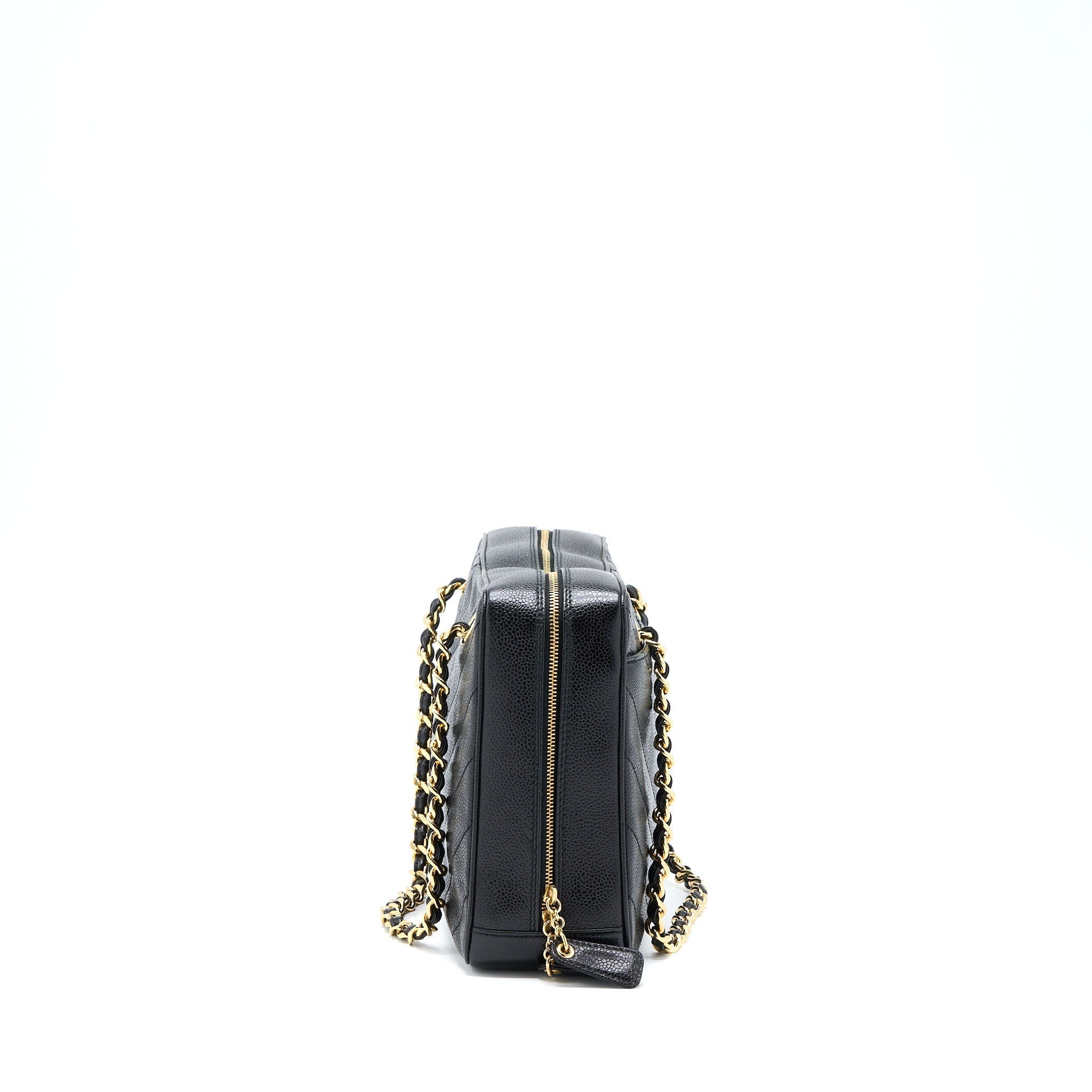 CHANEL VINTAGE CAMERA CHEVRON TOTE BAG CAVIAR BLACK GHW