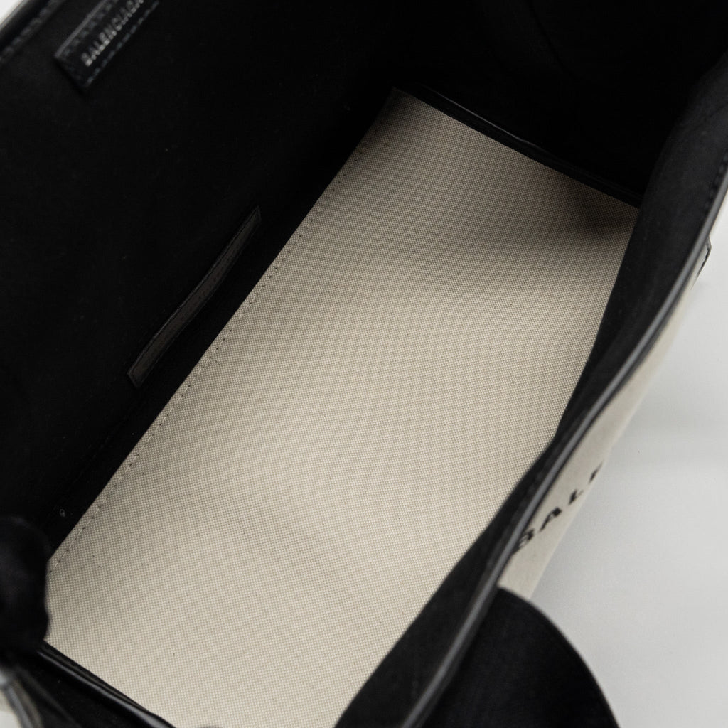 BALENCIAGA CABAS TOTE BAG CANVAS/CALFSKIN BEIGE/BLACK SHW