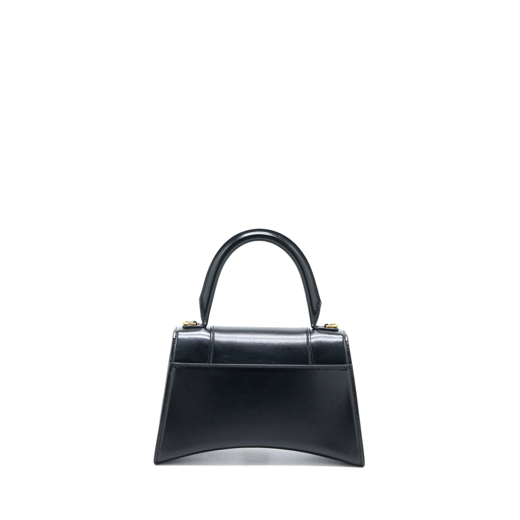 BALENCIAGA HOURGLASS SMALL HANDBAG BOX CALFSKIN BLACK GHW