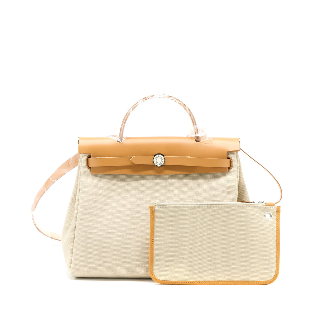 HERMES HERBAG ZIP 31 BAG CANVAS BRETON/NATURAL SABLE/NATA SHW