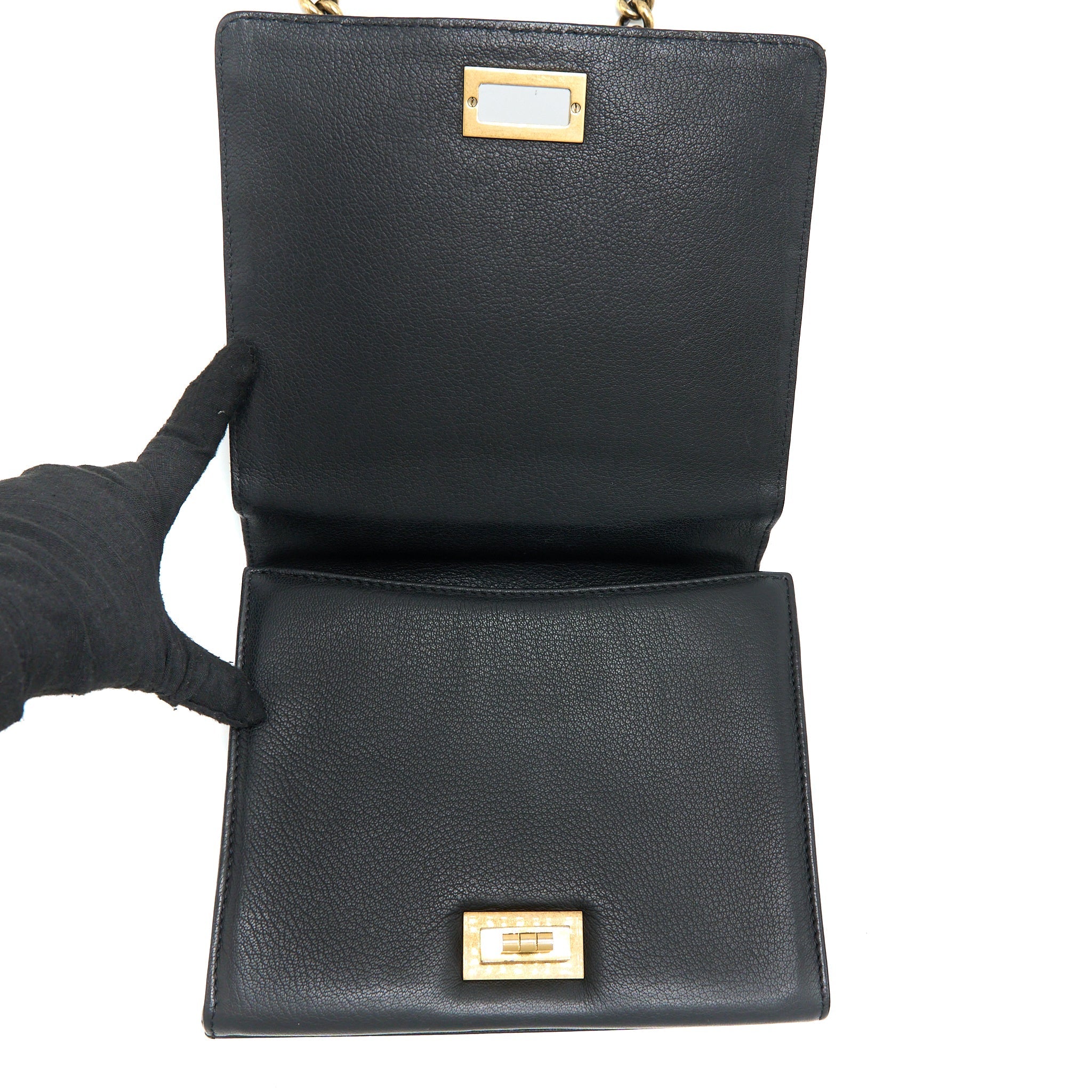 CHANEL RITA TOP HANDLE FLAP BAG GRAINED GOATSKIN BLACK BRUSHED GHW