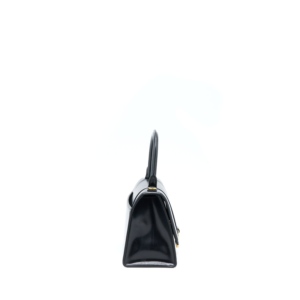BALENCIAGA HOURGLASS SMALL HANDBAG BOX CALFSKIN BLACK GHW