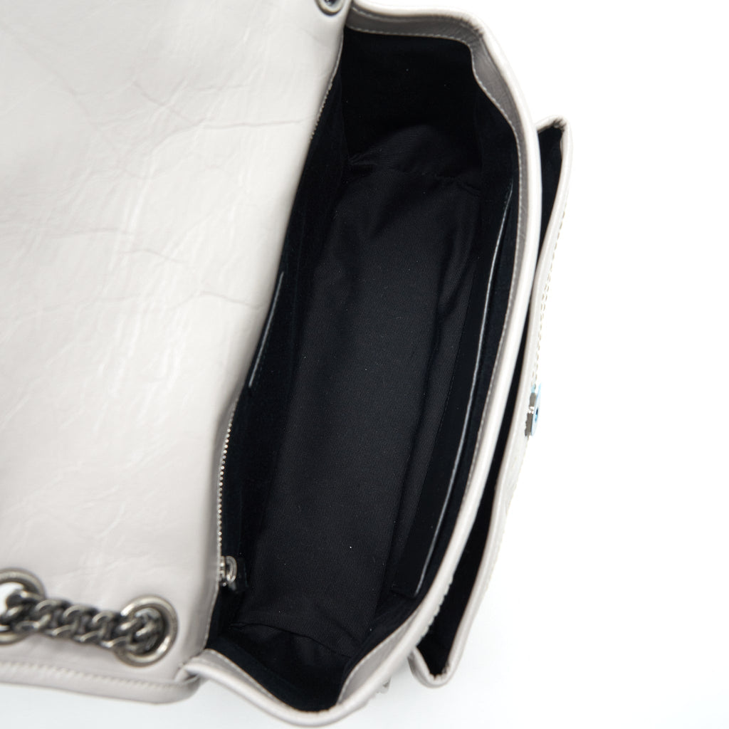 SAINT LAURENT MEDIUM NIKI BAG CALFSKIN LIGHT GREY WITH RUTHENIUM HARDWARE