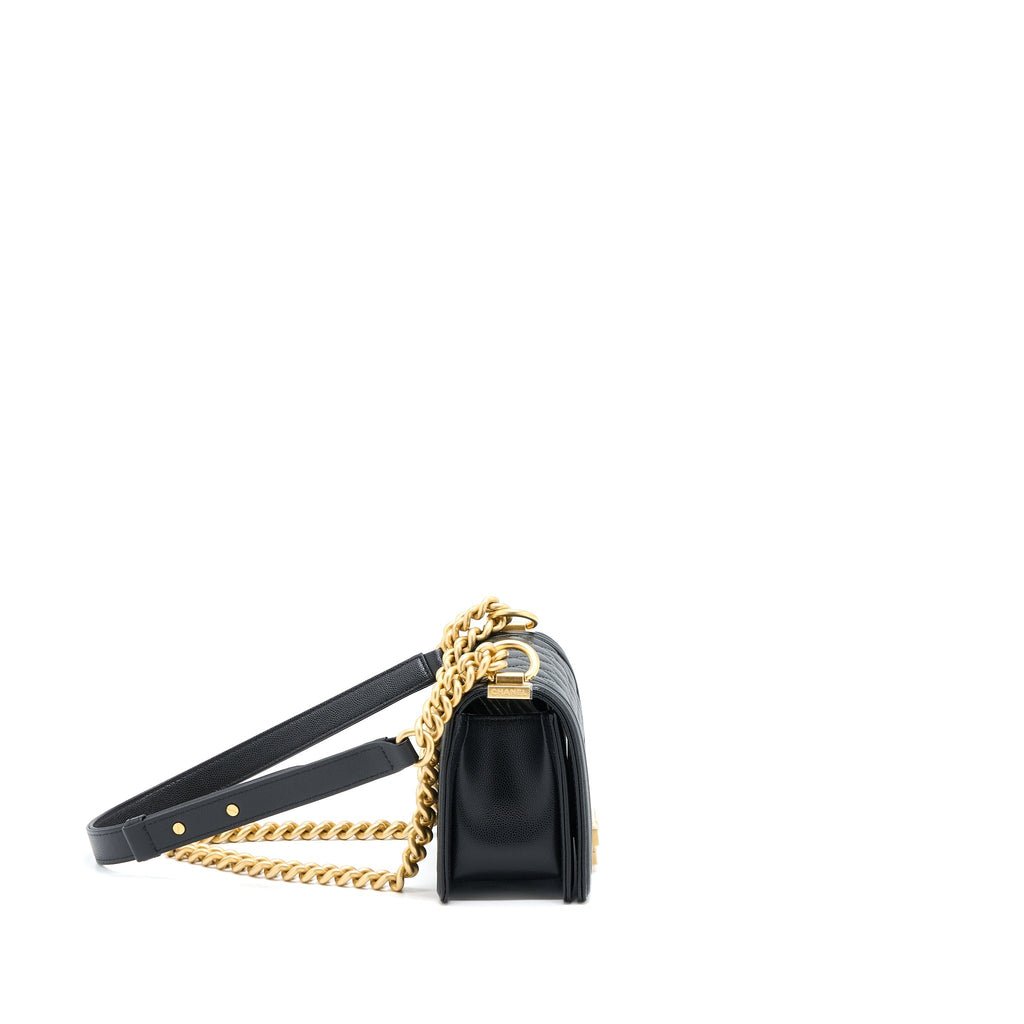 CHANEL SMALL BOY BAG CAVIAR BLACK GHW (MICROCHIP )