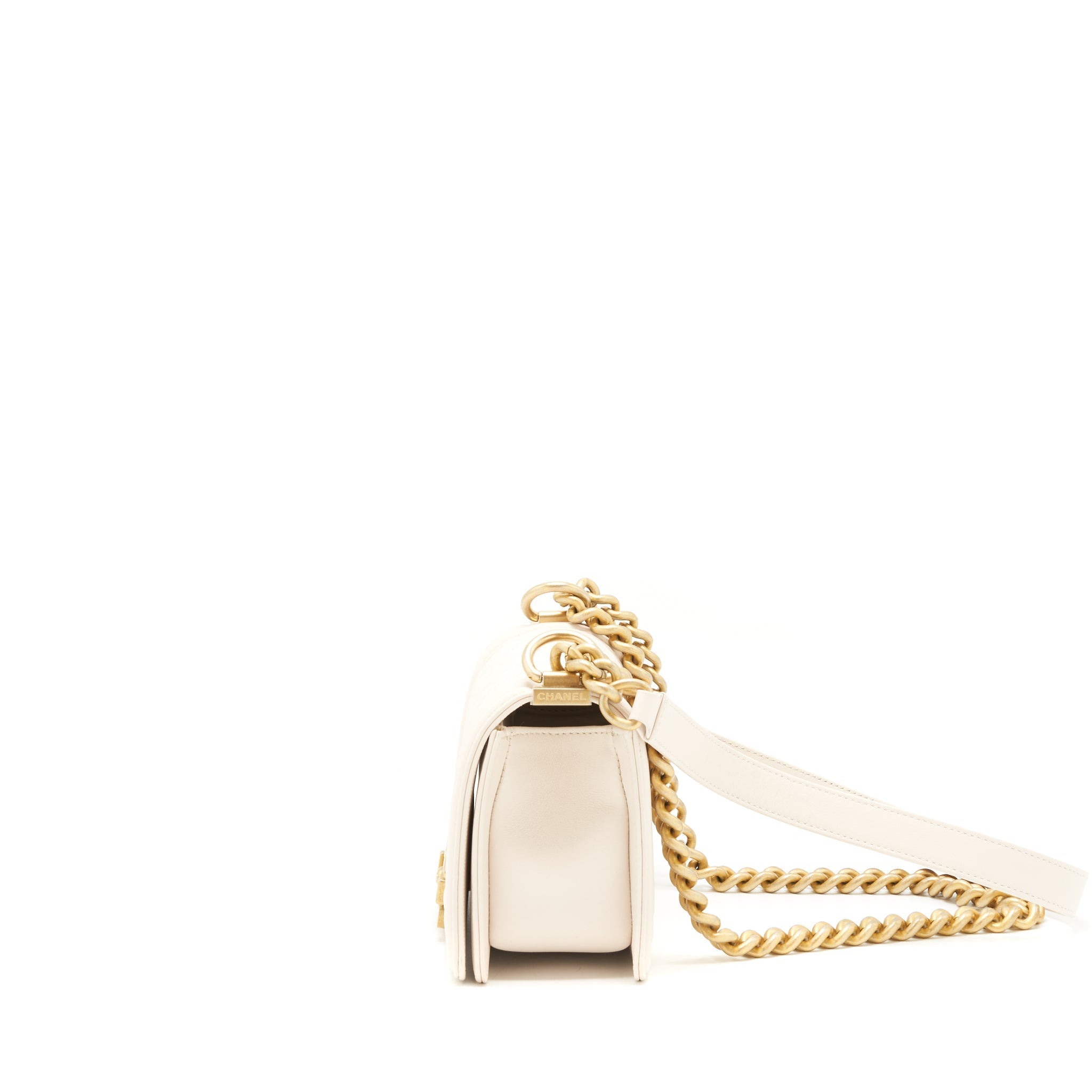CHANEL SMALL BOY CHANEL CALFSKIN WHITE GHW