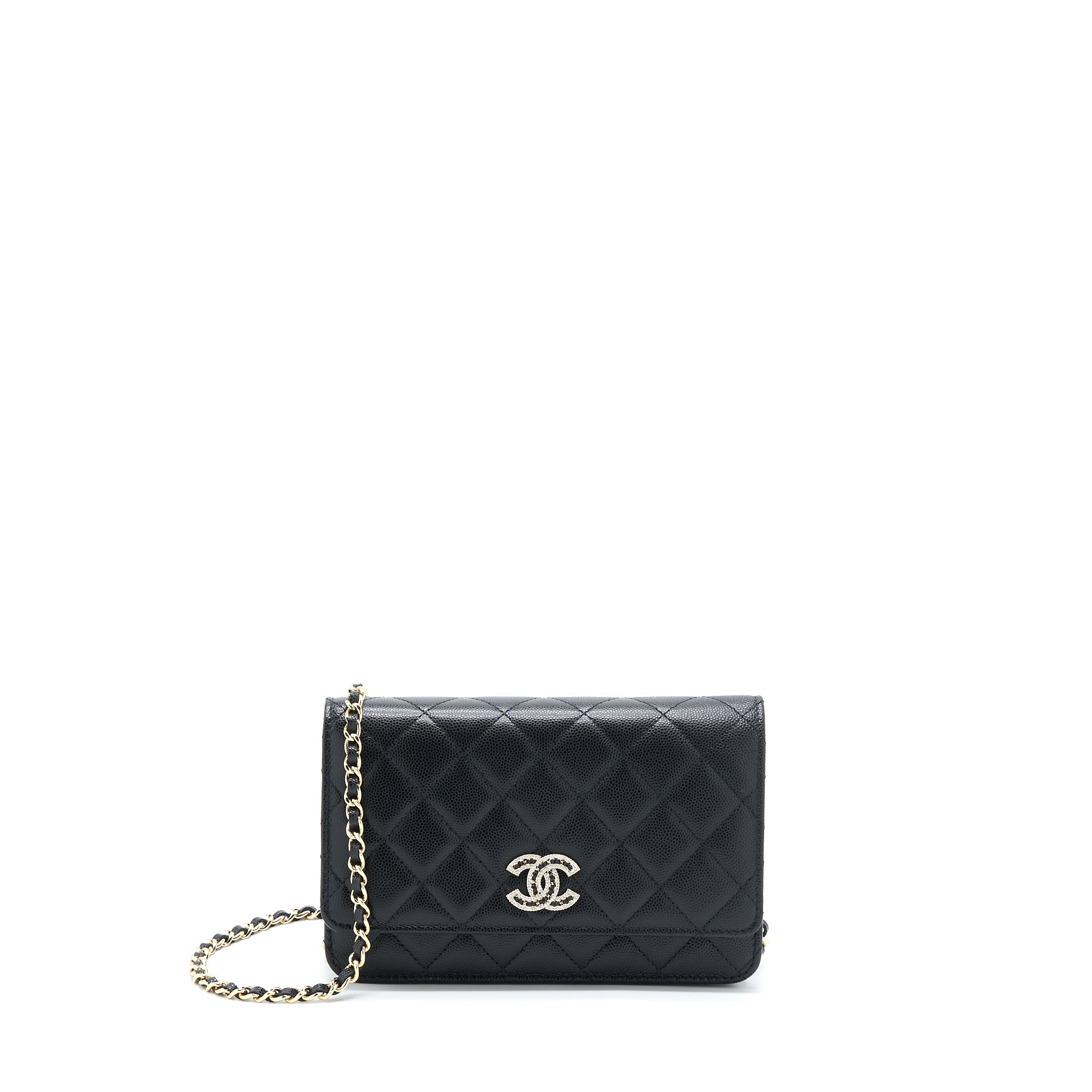 CHANEL 22S WALLET ON CHAINS WITH DETAIL CC LOGO CAVIAR BLACK LGHW