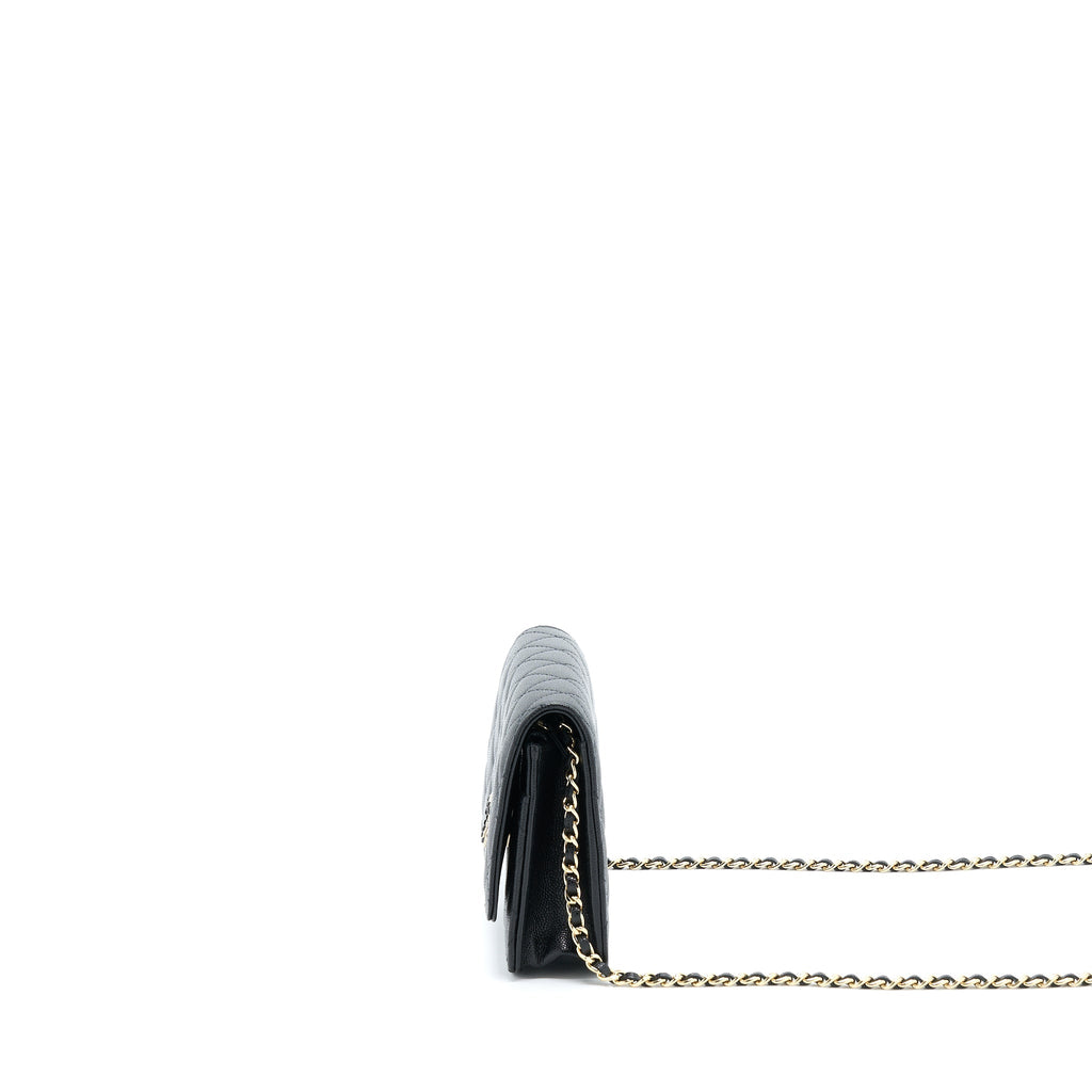 CHANEL 22S WALLET ON CHAINS WITH DETAIL CC LOGO CAVIAR BLACK LGHW