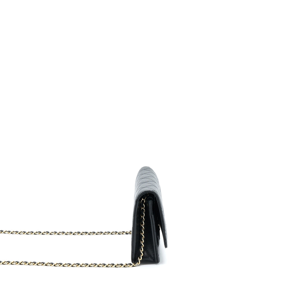 CHANEL 22S WALLET ON CHAINS WITH DETAIL CC LOGO CAVIAR BLACK LGHW