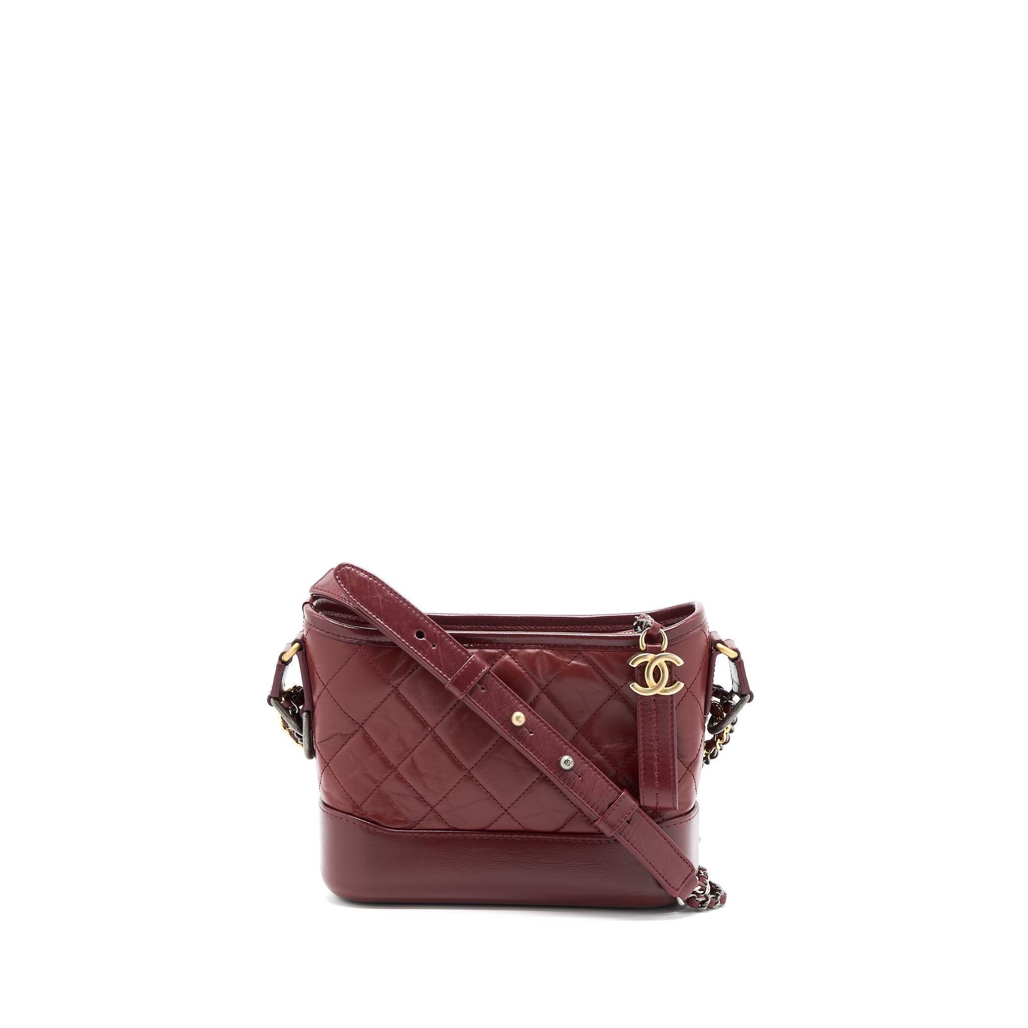 CHANEL SMALL GABRIELLE HOBO BAG CALFSKIN BURGUNDY MULTICOLOUR HARDWARE
