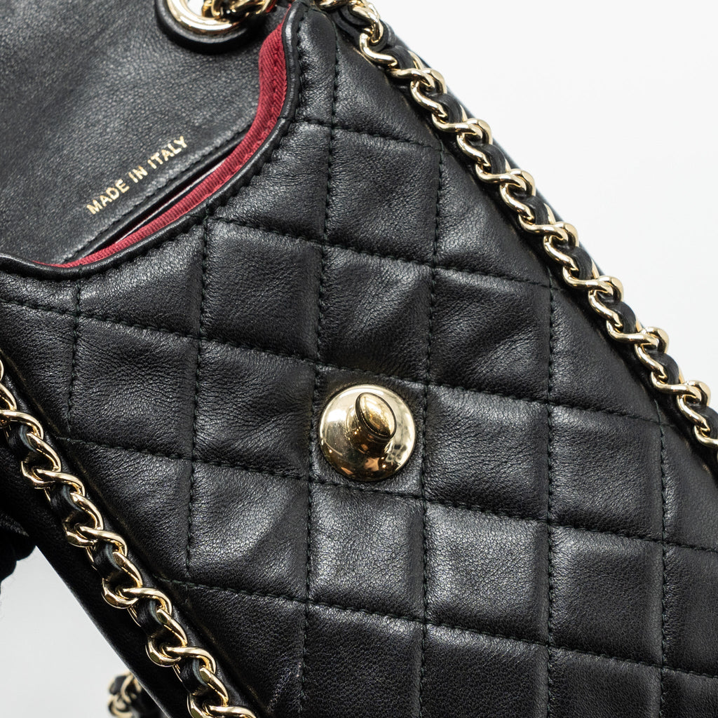 CHANEL PHONE HOLDER WITH CHAIN LAMBSKIN BLACK LGHW