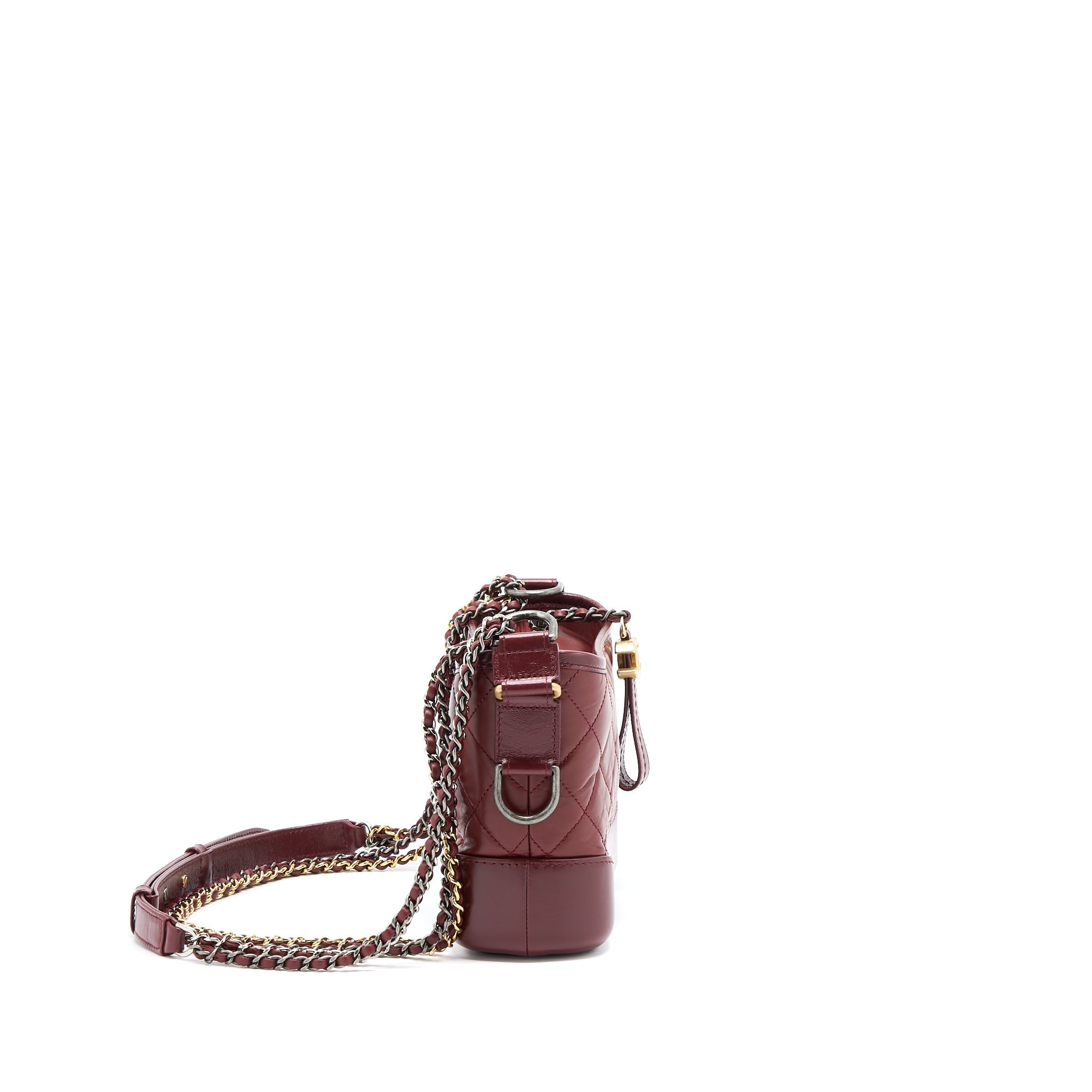 CHANEL SMALL GABRIELLE HOBO BAG CALFSKIN BURGUNDY MULTICOLOUR HARDWARE