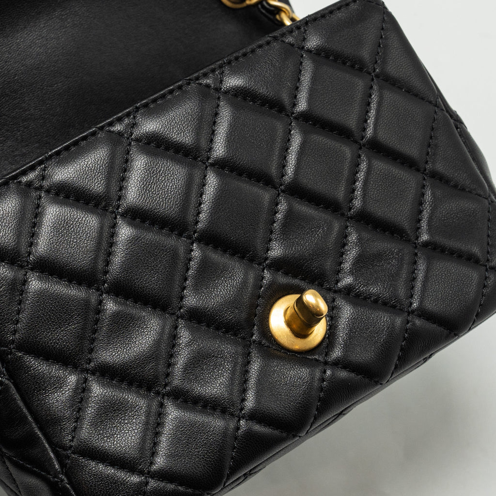 CHANEL PEARL CRUSH MINI SQUARE FLAP BAG LAMBSKIN BLACK GHW (MICROCHIP)