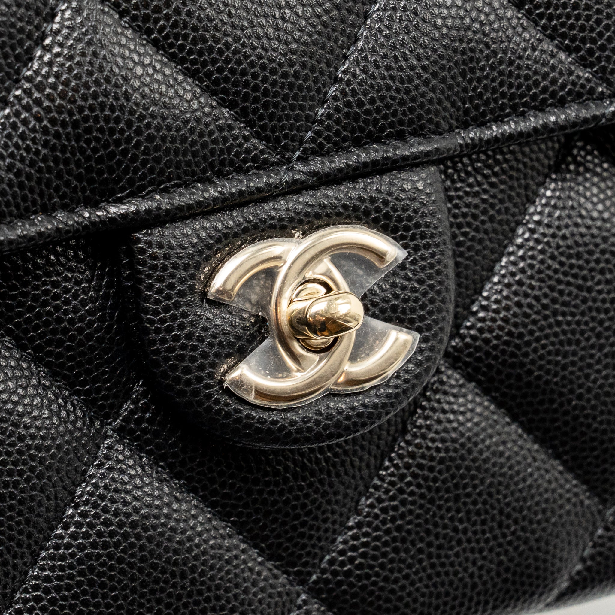 CHANEL TOP HANDLE QUILTED CC FLAP BAG CAVIAR BLACK LGHW (MICROCHIP)