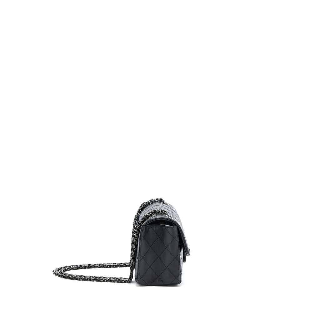 CHANEL MINI 2.55 REISSUE AGED CALFSKIN SO BLACK WITH BLACK HARDWARE (MICROCHIP)
