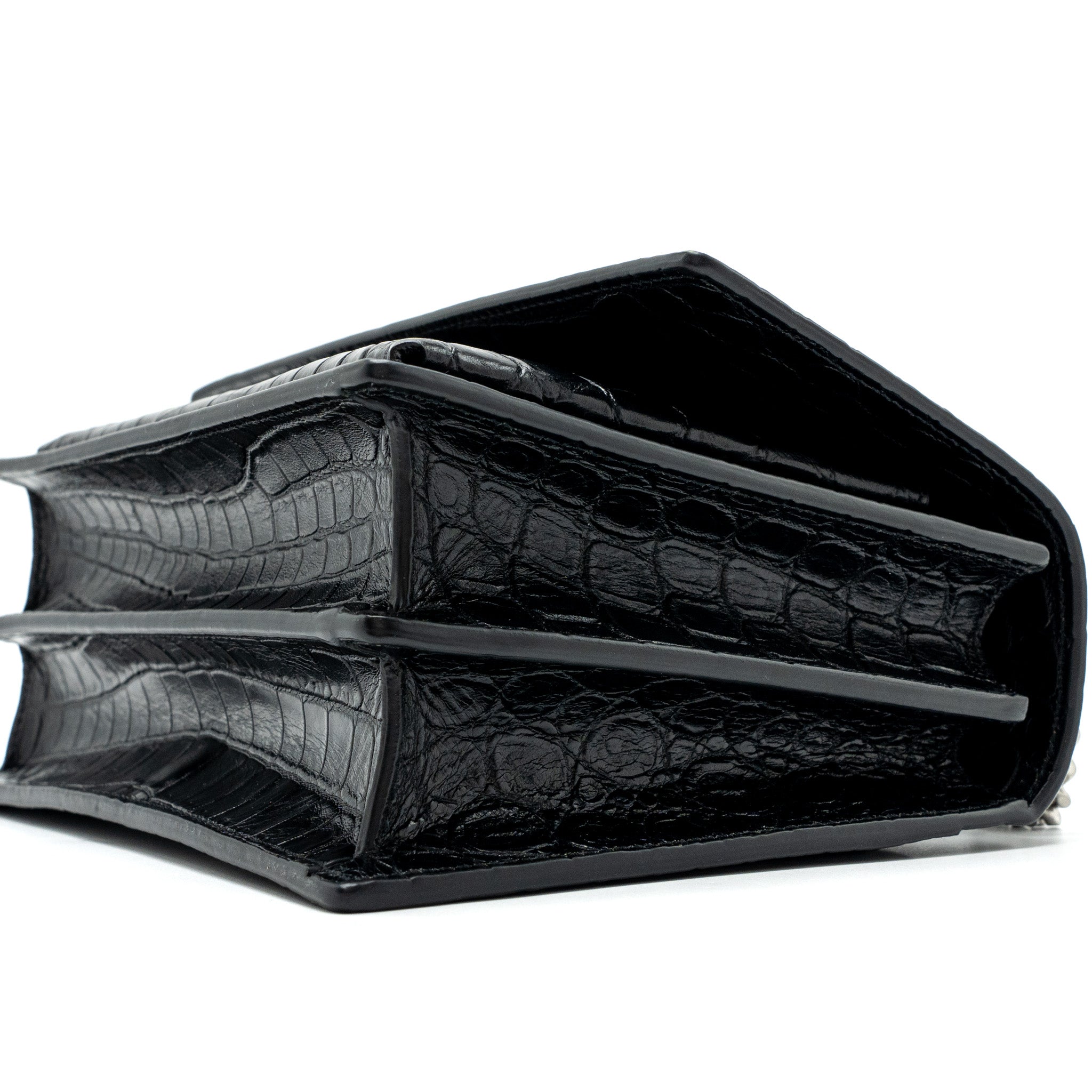 SAINT LAURENT/YSL SUNSET BAG CROCODILE-EMBOSSED BLACK SHW