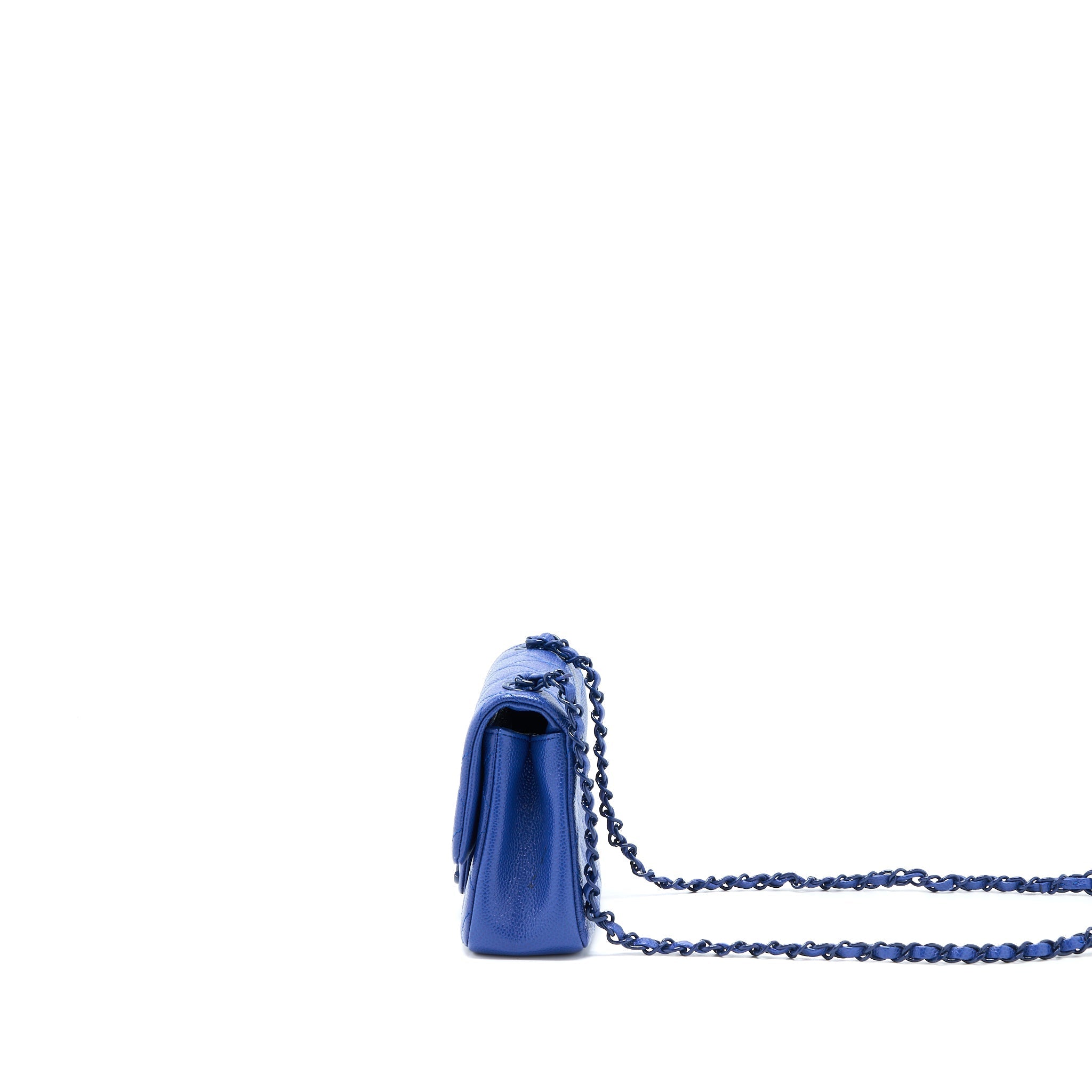 CHANEL MINI SQUARE FLAP BAG CAVIAR BLUE WITH BLUE HARDWARE