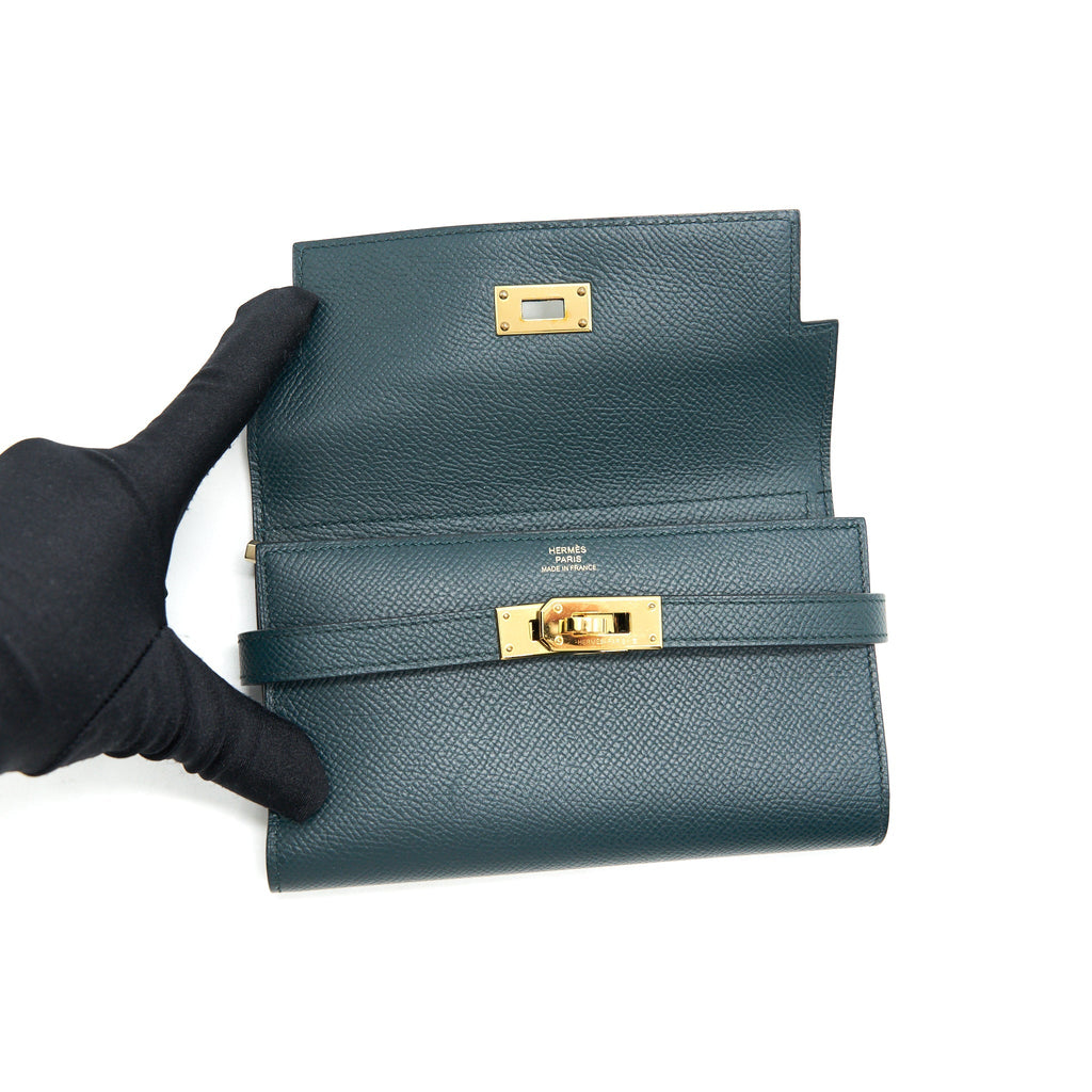 HERMES KELLY COMPACT WALLET VERT CYPRES GHW