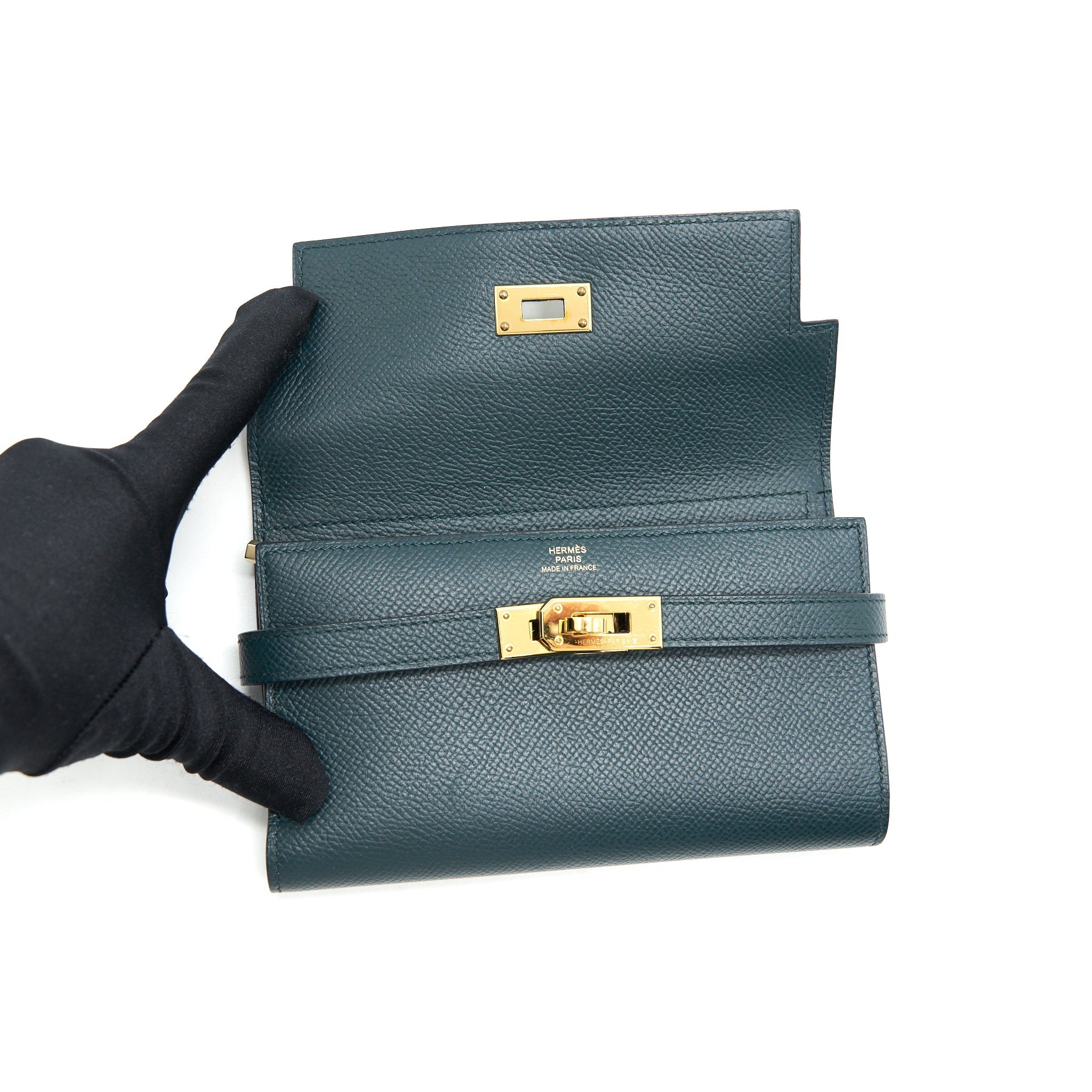 HERMES KELLY COMPACT WALLET VERT CYPRES GHW
