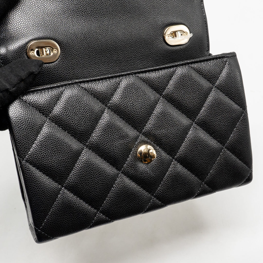CHANEL TOP HANDLE QUILTED CC FLAP BAG CAVIAR BLACK LGHW (MICROCHIP)
