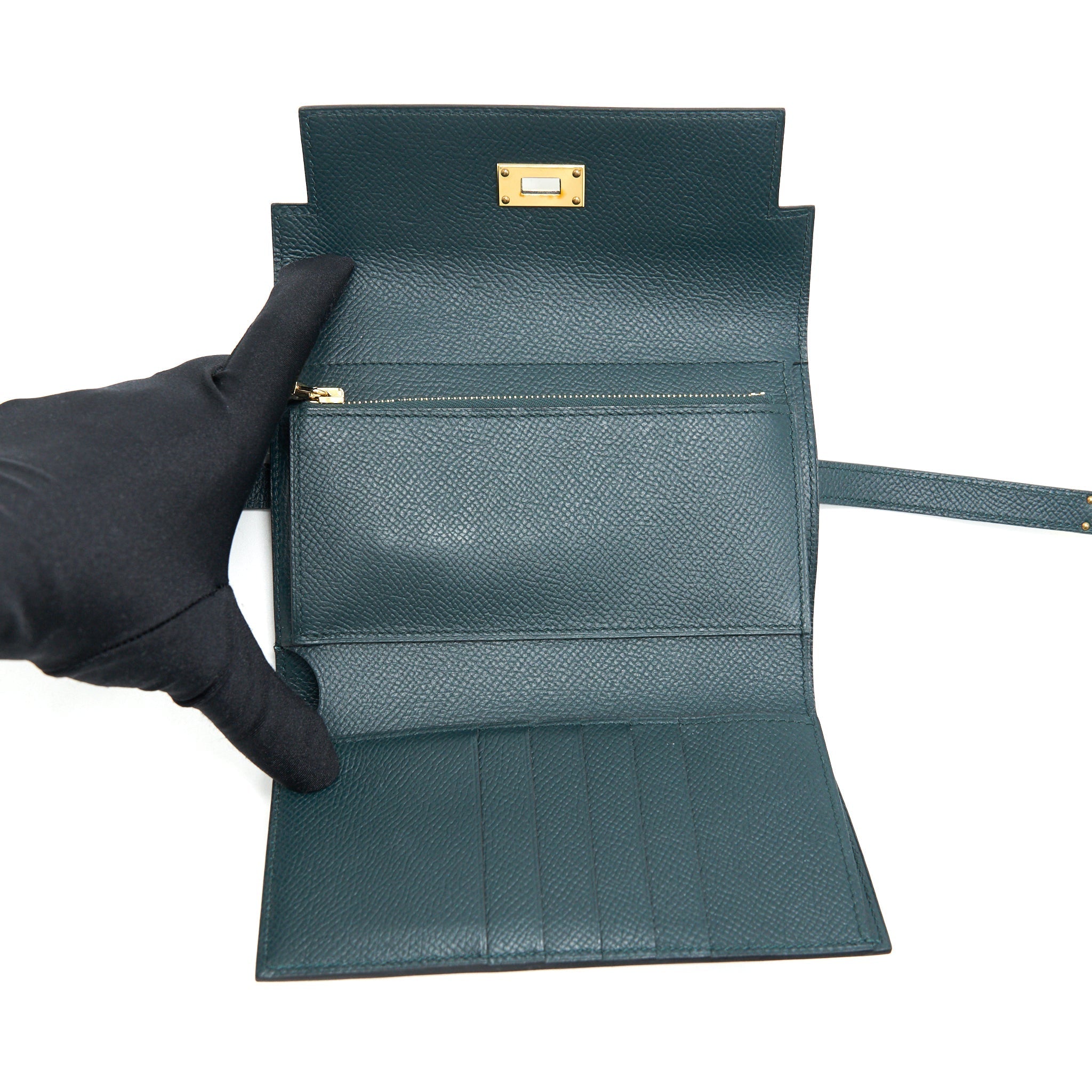 HERMES KELLY COMPACT WALLET VERT CYPRES GHW