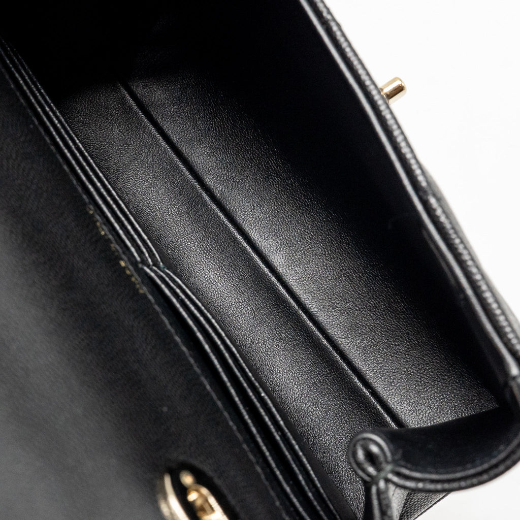 CHANEL TOP HANDLE QUILTED CC FLAP BAG CAVIAR BLACK LGHW (MICROCHIP)