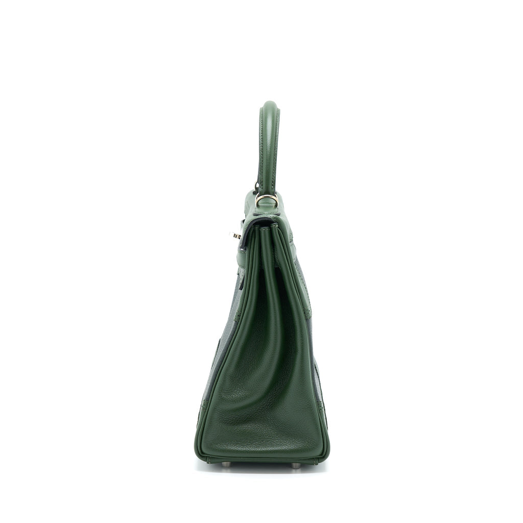 HERMES KELLY 32 GHILLIES CLEMENCE VERT FONCE/VERT ANGLAIS SHW