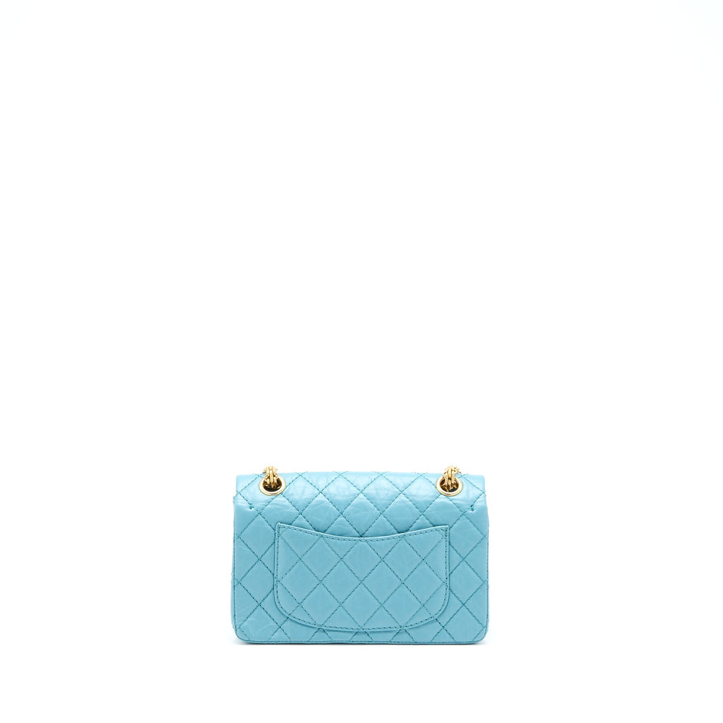 CHANEL MINI 2.55 REISSUE FLAP BAG AGED CALFSKIN LIGHT BLUE GHW