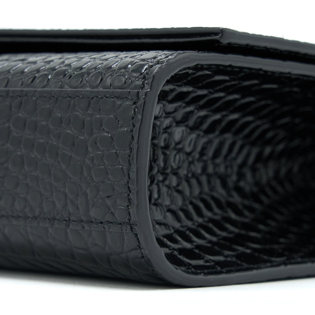 SAINT LAURENT KATE WITH TASSEL CHAIN BAG CROC EMBOSSED CALFSKIN BLACK SHW