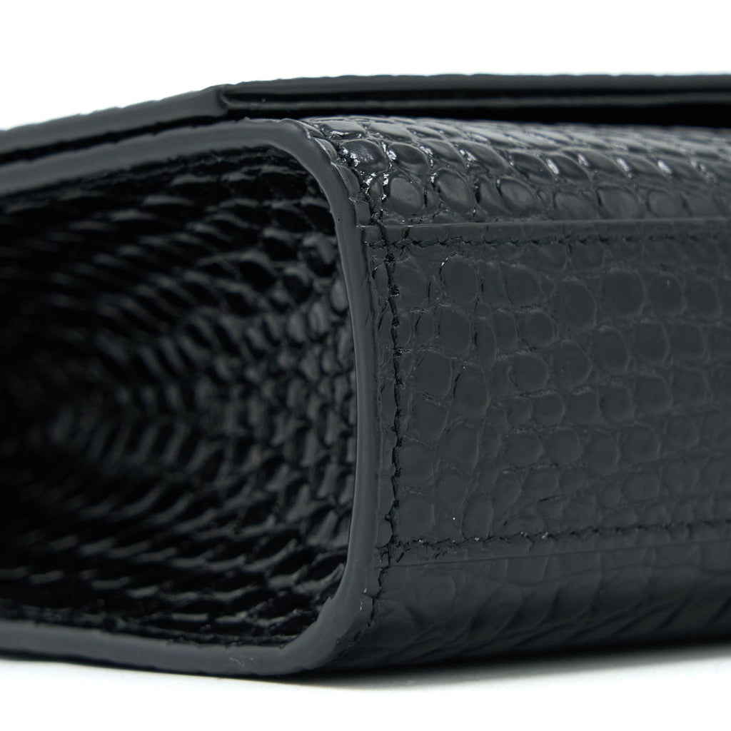 SAINT LAURENT KATE WITH TASSEL CHAIN BAG CROC EMBOSSED CALFSKIN BLACK SHW