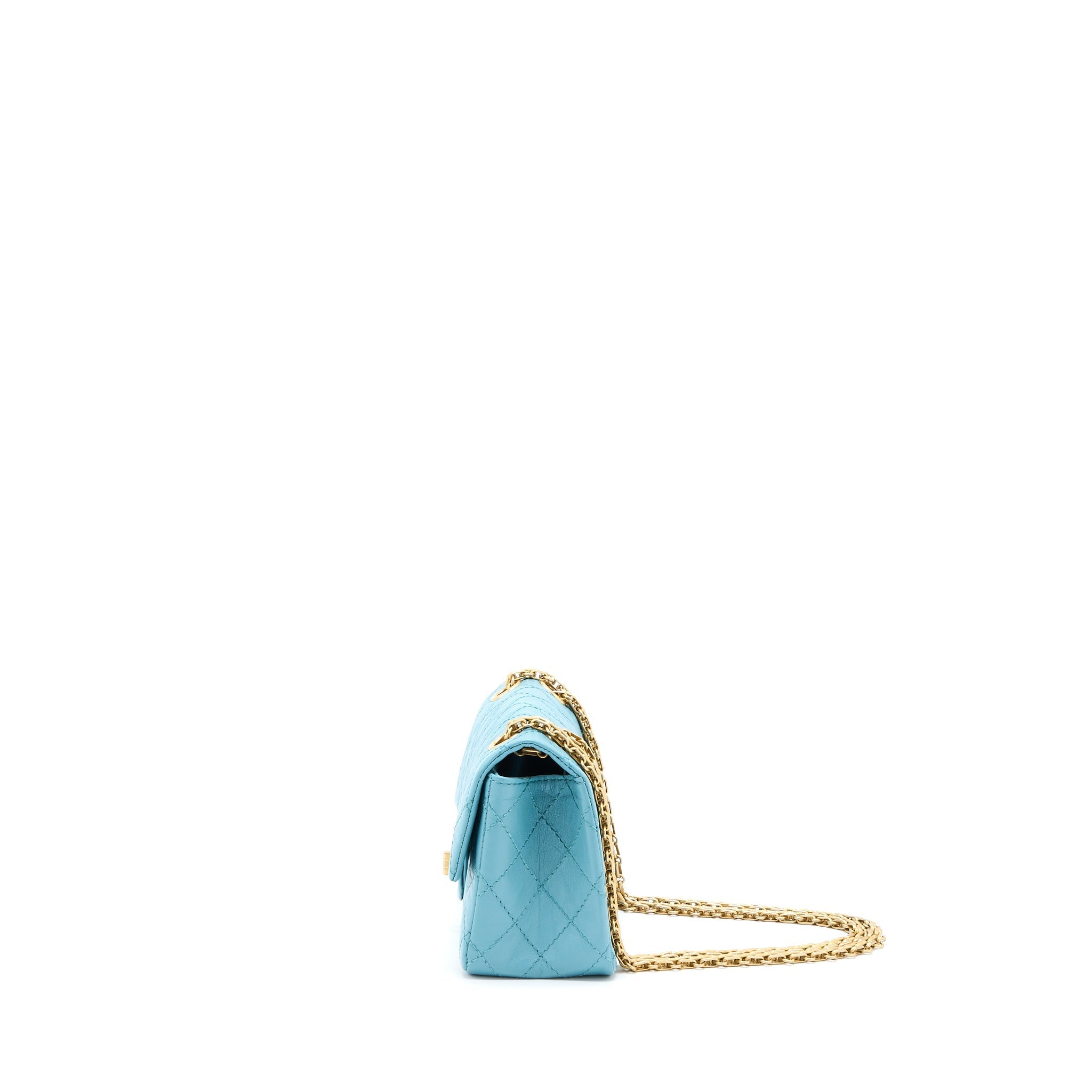 CHANEL MINI 2.55 REISSUE FLAP BAG AGED CALFSKIN LIGHT BLUE GHW