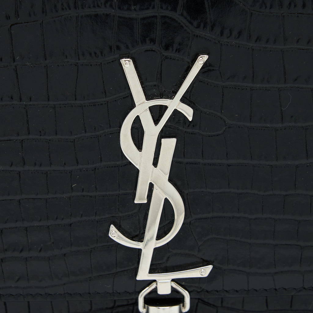 SAINT LAURENT KATE WITH TASSEL CHAIN BAG CROC EMBOSSED CALFSKIN BLACK SHW