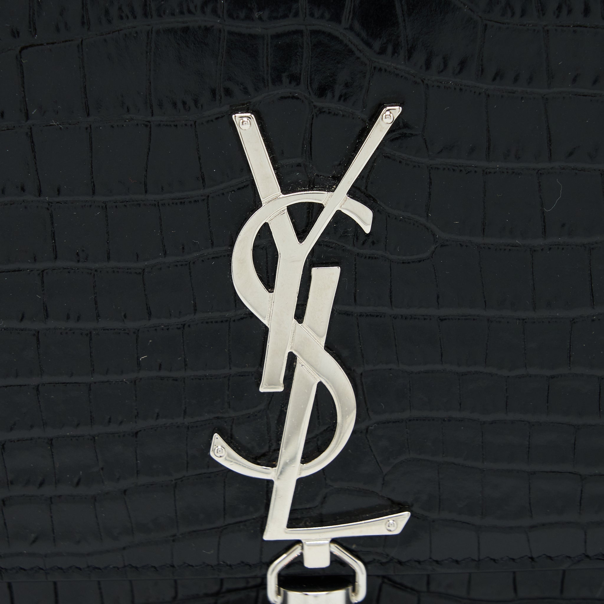 SAINT LAURENT KATE WITH TASSEL CHAIN BAG CROC EMBOSSED CALFSKIN BLACK SHW