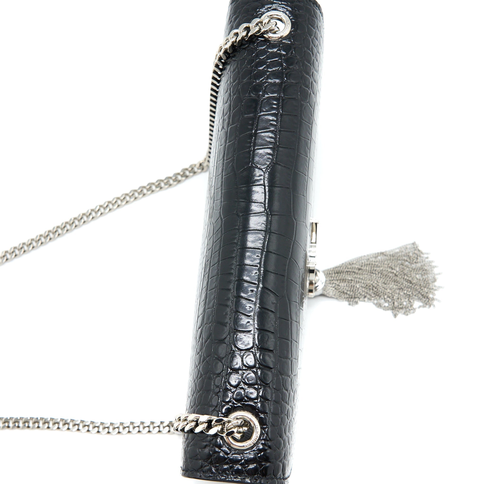 SAINT LAURENT KATE WITH TASSEL CHAIN BAG CROC EMBOSSED CALFSKIN BLACK SHW
