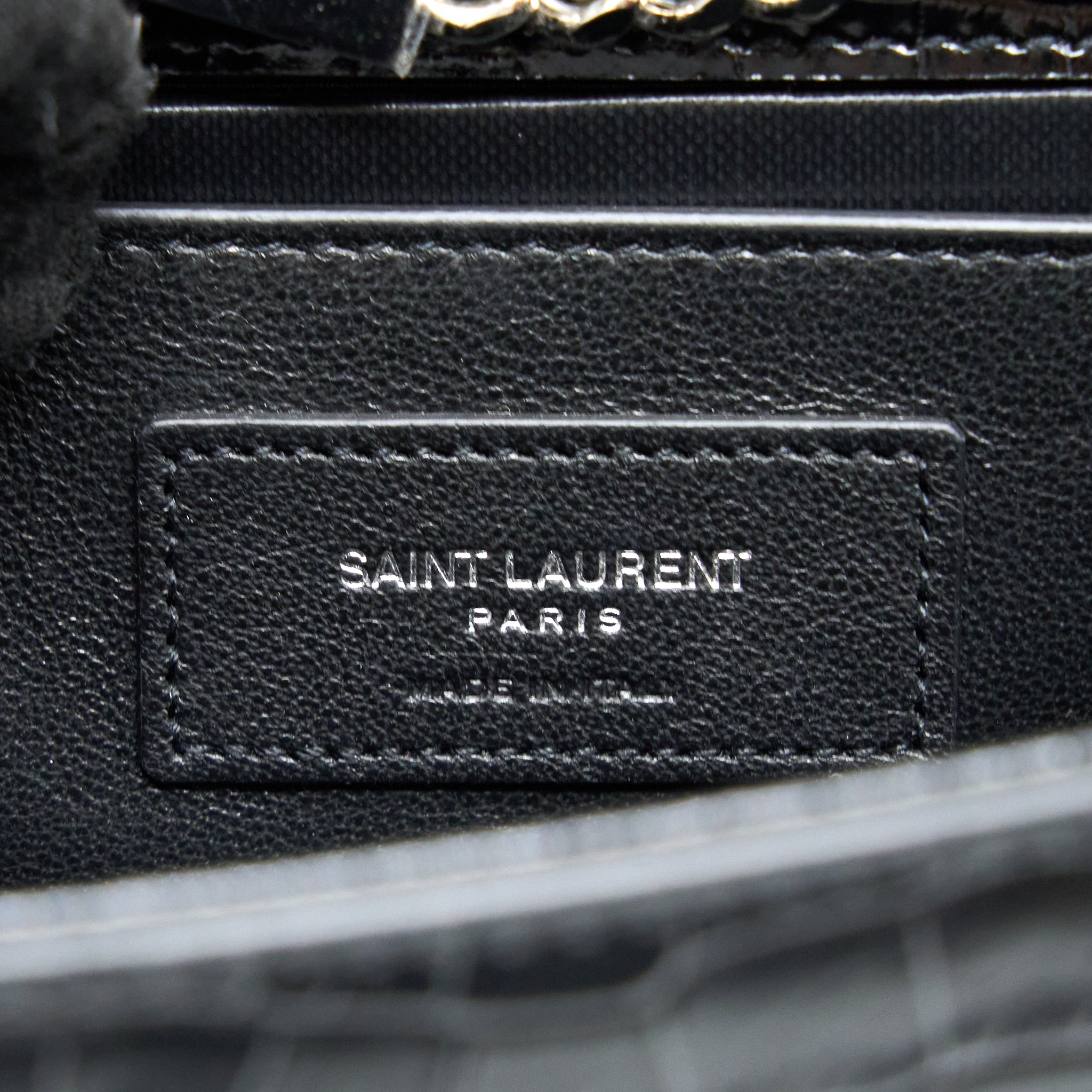 SAINT LAURENT KATE WITH TASSEL CHAIN BAG CROC EMBOSSED CALFSKIN BLACK SHW