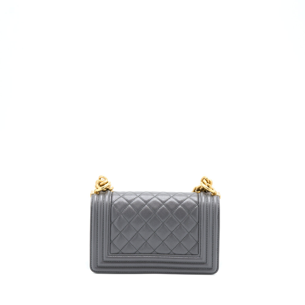 CHANEL SMALL BOY BAG CAVIAR GREY GHW (MICROCHIP)