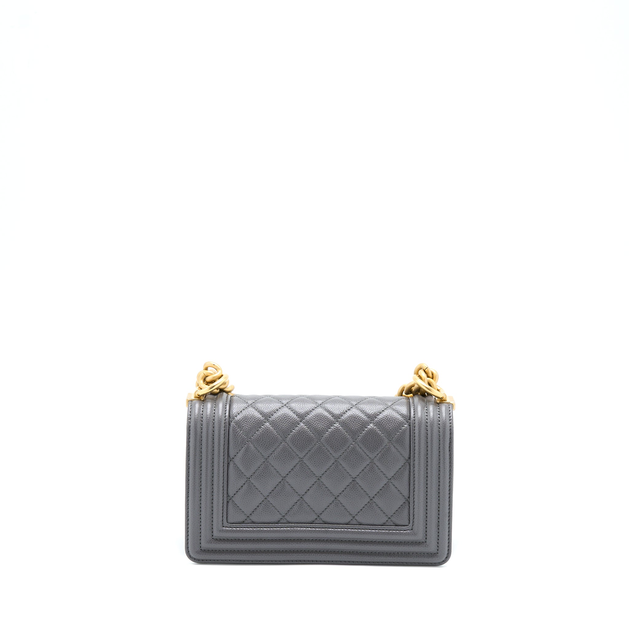 CHANEL SMALL BOY BAG CAVIAR GREY GHW (MICROCHIP)