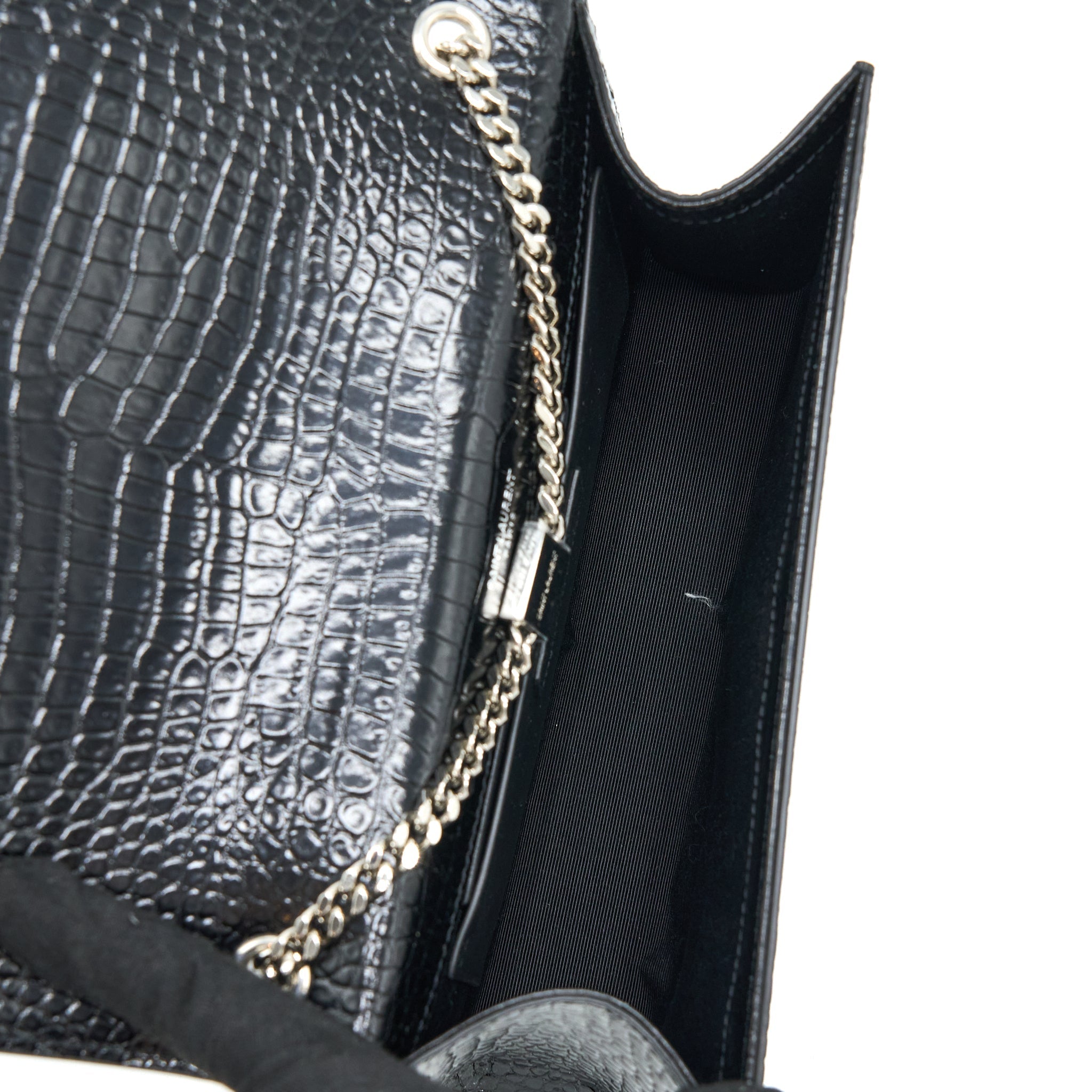 SAINT LAURENT KATE WITH TASSEL CHAIN BAG CROC EMBOSSED CALFSKIN BLACK SHW