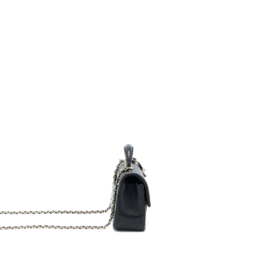 CHANEL 22P LION CHARM TOP HANDLE MINI RECTANGULAR FLAP BAG LAMBSKIN BLACK LGHW (MICROCHIP)