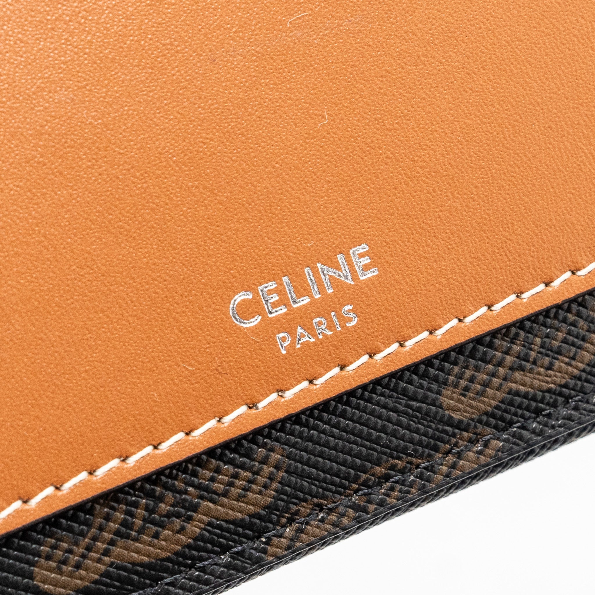 CELINE HORIZONTAL TRIOMPHE LOGO PRINT POUCH COATED CANVAS/LEATHER TAN/BROWN SHW
