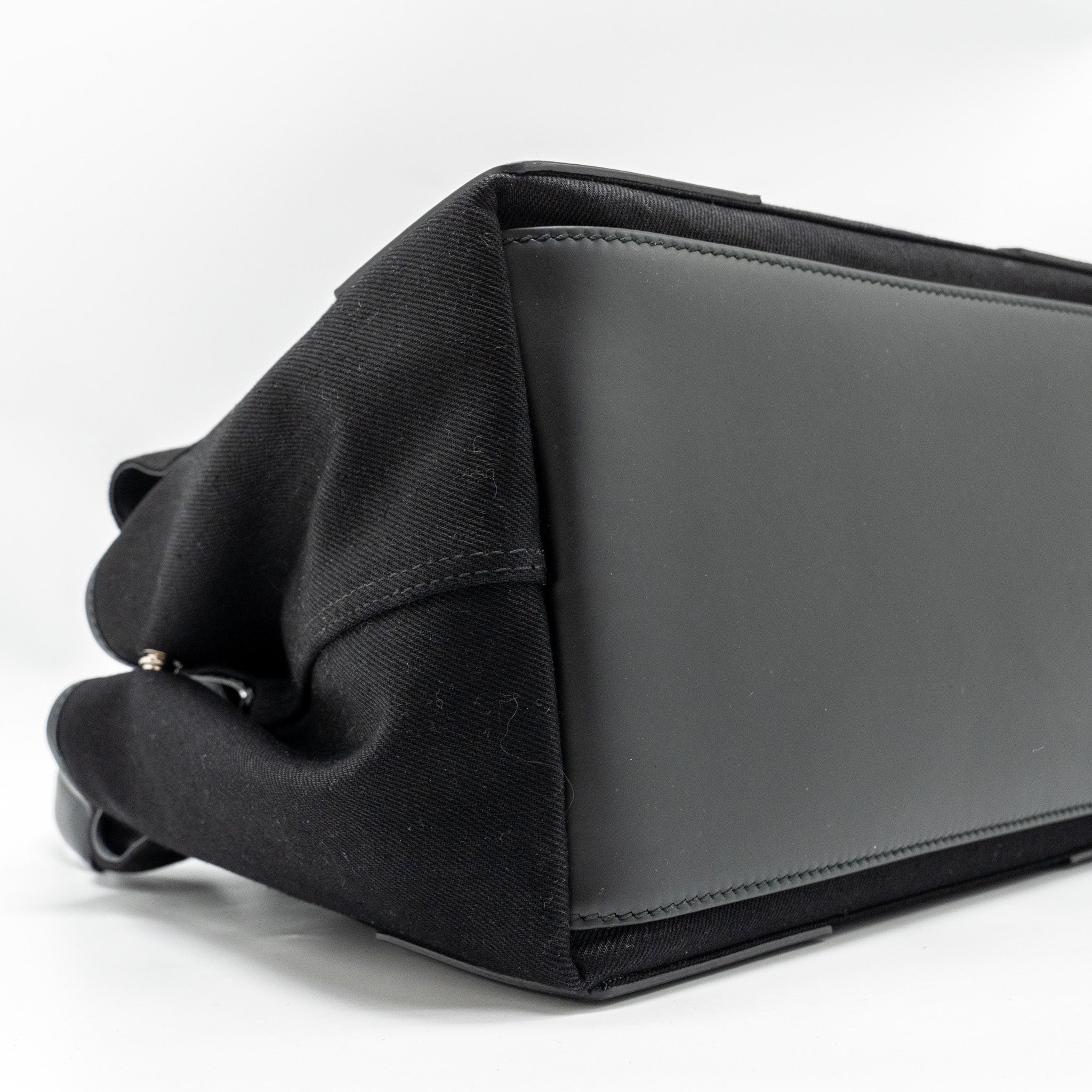 BALENCIAGA CABAS LOGO TOTE BAG CANVAS/ CALFSKIN BLACK SHW